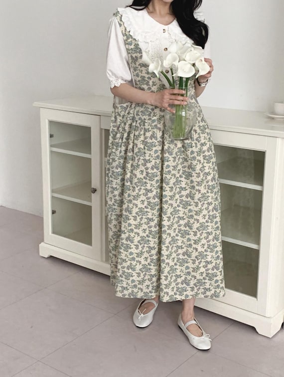 apron maxi dress Floral Cotton Long Apron Dress : Pinafore Maxi Dress Apron Gift