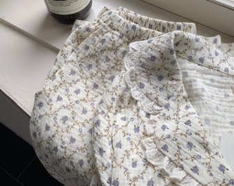Flower Cotton Pajama - Cotton Pajama - Lace Pajama - Romantic Pajama - Gift for her