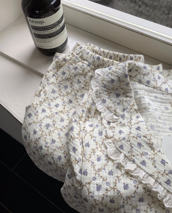 Flower Cotton Pajama - Cotton Pajama - Lace Pajama - Romantic Pajama - Gift for her