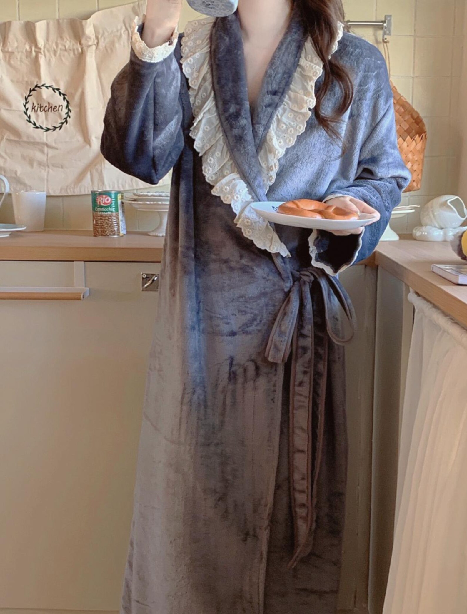 Long Ruffled Robe Lace Ruffle Robe | Soft Velvet Fleece Bathrobe | Romantic Bridal ...
