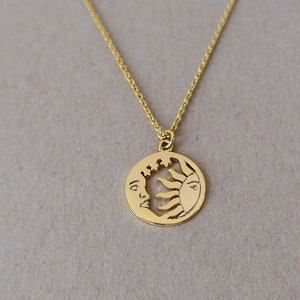 Sun and Moon necklace, dainty celestial moon jewelry, layering gold necklace, best friend, birthday gift for her