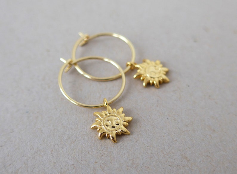 Gold sun hoop earrings simple women jewelry dainty celestial earrings gift for her