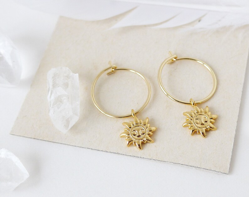 Gold sun hoop earrings simple women jewelry dainty celestial earrings gift for her