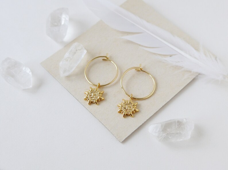 Gold sun hoop earrings simple women jewelry dainty celestial earrings gift for her