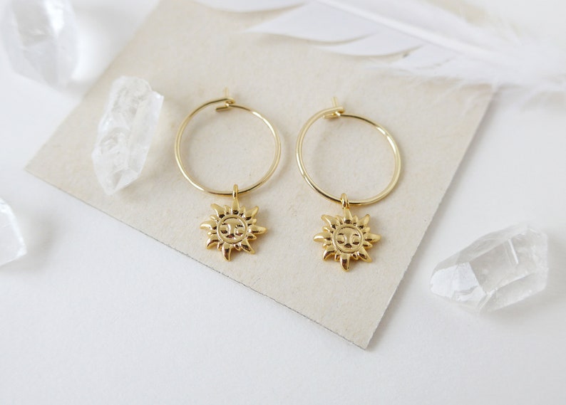 Gold sun hoop earrings simple women jewelry dainty celestial earrings gift for her