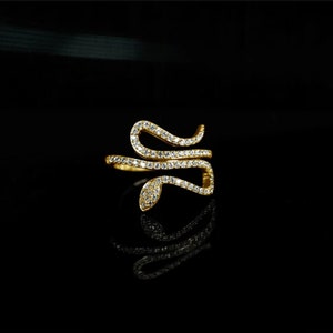 14K Gold Vermeil Diamond Snake Ring | Bold Chunky Statement Serpent Ring | Sterling Silver .925 | Gifts For Her | Snake Wrap Ring