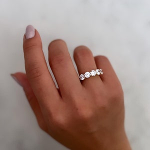 5 Stone Round Cut Diamond Ring | 2 Carat Prong Set Round Cubic Zirconia | 925 Sterling Silver | Anniversary Gift | Promise Ring | Engagement