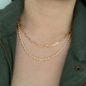 18k Gold Filled Rope Chain | 18k Gold Filled Paper Clip Chain | Layering and Stacking Chains | 16 inch Paper Clip Chain | 18 inch Rope Chain