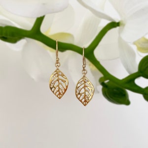 Gold Filled Monstera Leaf Earrings: Cubic Zirconia Hoops