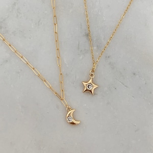 14Kゴールドフィルドの月と星の友情ネックレスセット | 親友のマッチングネックレスセット | カップルネックレス | 耐水性と変色性