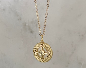 Gold Filled Perlmutt Kompass Halskette: Polaris North Star