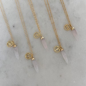 14k Gold Filled Zodiac Necklace: Clear Quartz Crystal Point