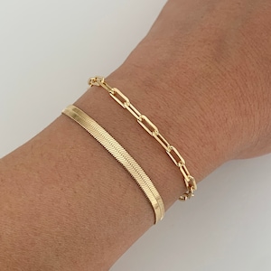 18k Gold Filled Herringbone Bracelet: Stacking PaperClip Chain