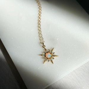 14k Gold Filled Opal Star Necklace | Dainty Celestial Minimalist Jewelry | Tarnish Resistant