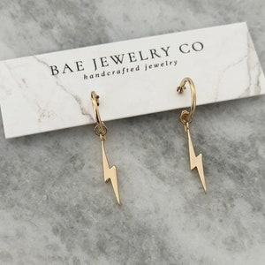 14k Gold Filled Lightning Bolt Hoop Earrings | Waterproof and Tarnish Resistant