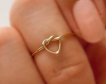 14k Gold Filled Love Knot Ring | Dainty Heart Knot Ring | Stacking and Layering Ring