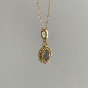 14k Gold Filled Rainbow Labradorite Gemstone Necklace | Victorian Style Pendant | Minimalist Jewelry | Waterproof and Tarnish Resistant image 8