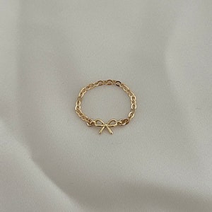 Gold Filled Dainty Bow Ribbon Chain Ring | Water and Tarnish Resistant ...