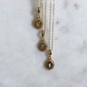 14k Gold Filled Rainbow Labradorite Gemstone Necklace | Victorian Style Pendant | Minimalist Jewelry | Waterproof and Tarnish Resistant image 5