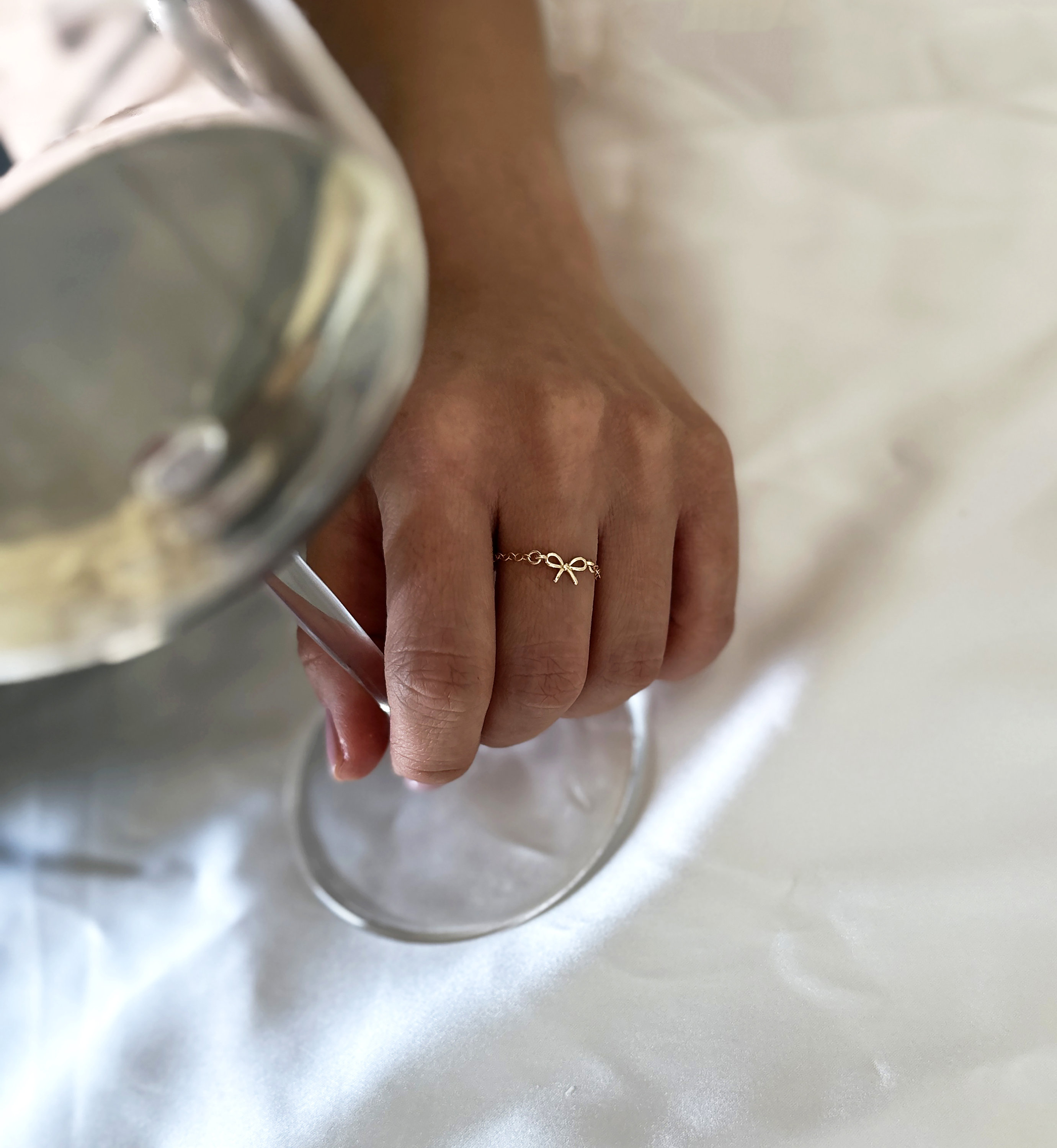 Gold Filled Dainty Bow Ribbon Chain Ring | Water and Tarnish Resistant ...