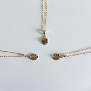 14k Gold Filled Rainbow Labradorite Gemstone Necklace | Victorian Style Pendant | Minimalist Jewelry | Waterproof and Tarnish Resistant image 4