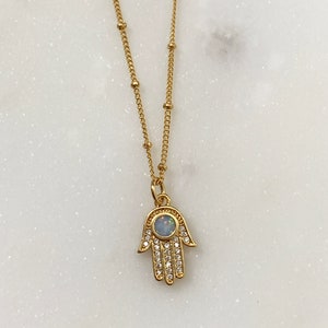 14k Gold Filled Hamsa Opal Necklace the Hand of Fatima Dainty ...