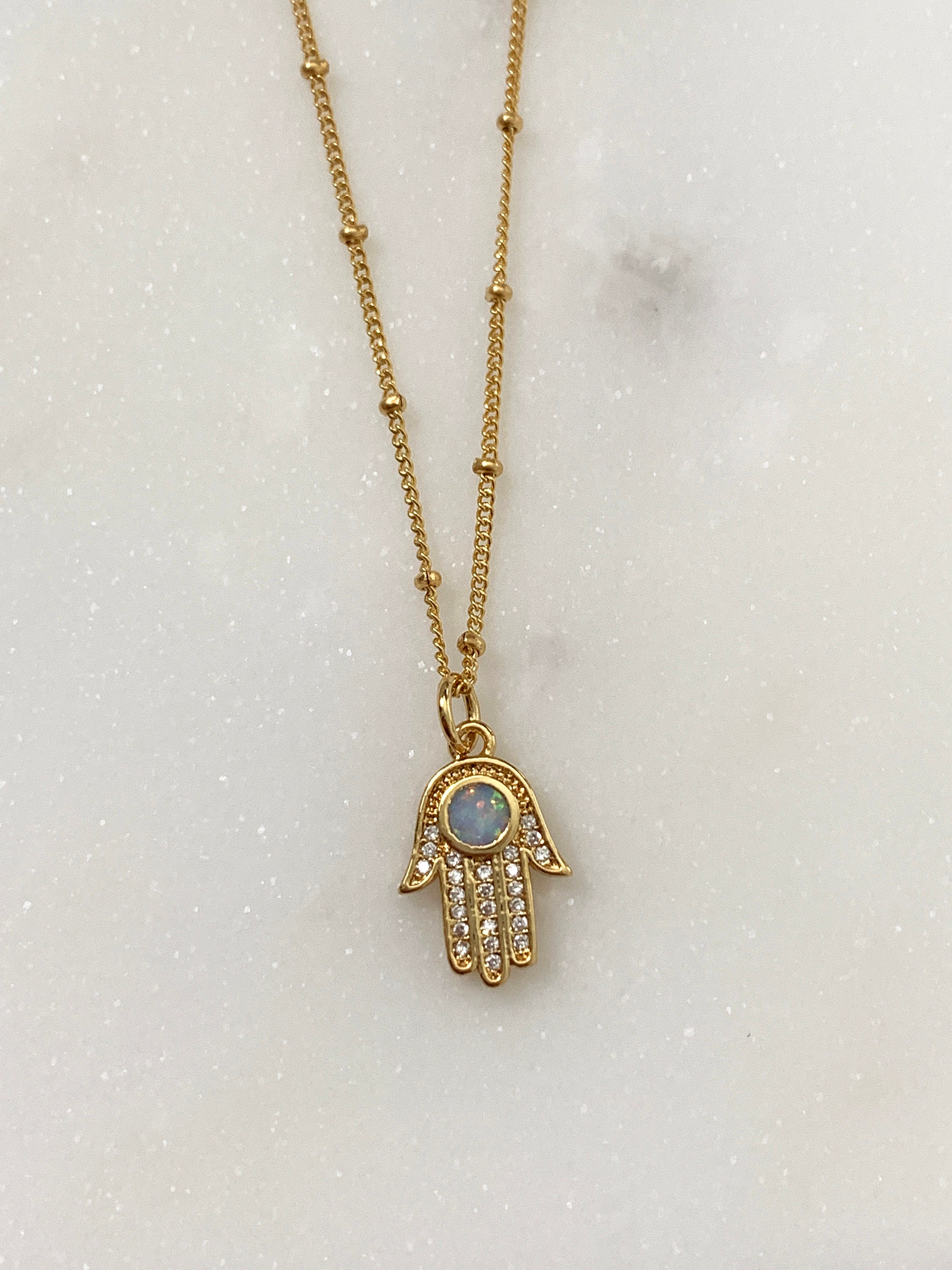 14k Gold Filled Hamsa Opal Necklace the Hand of Fatima | Etsy