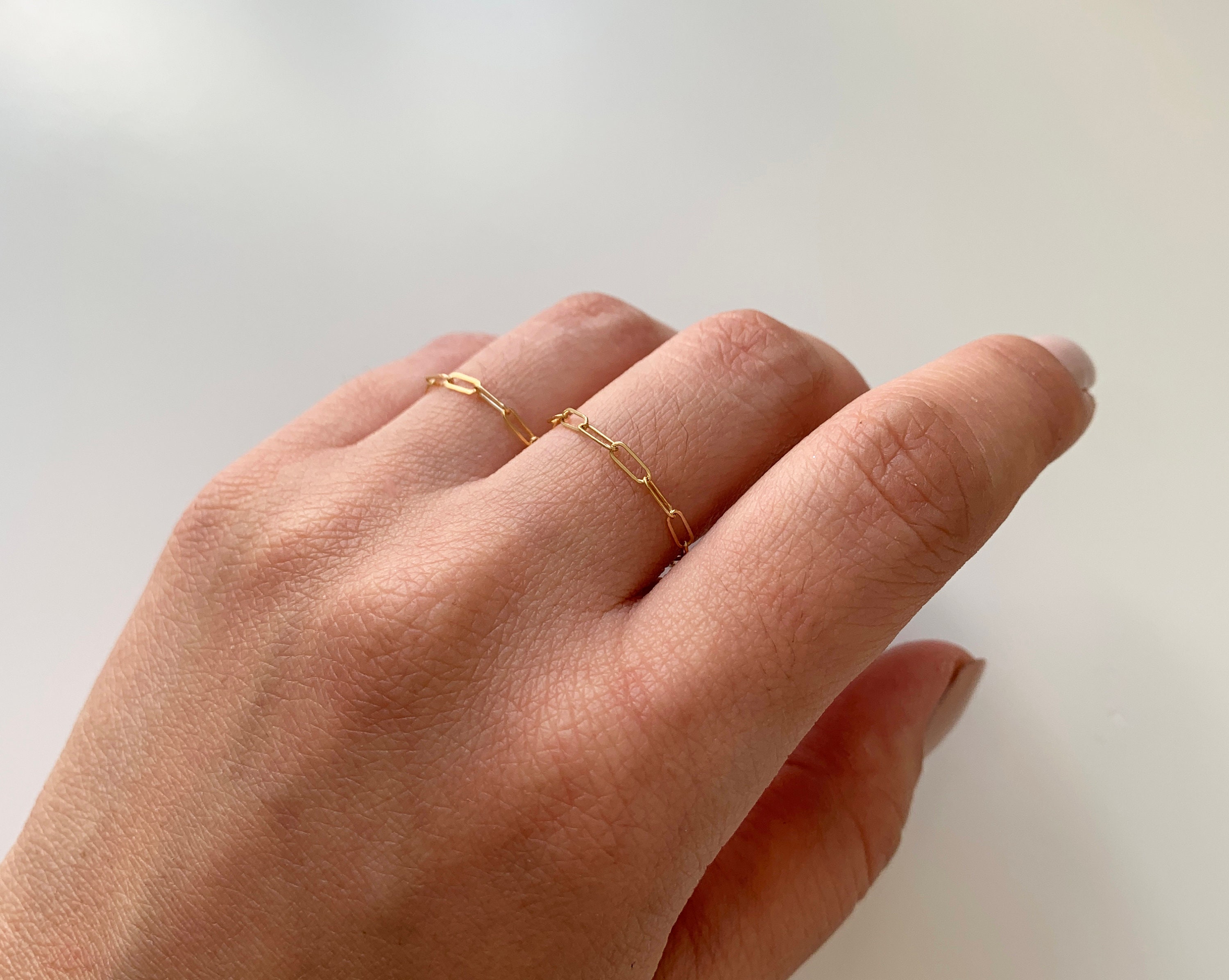 14k Gold Filled Paperclip Chain Ring Rectangle Link Chain Etsy