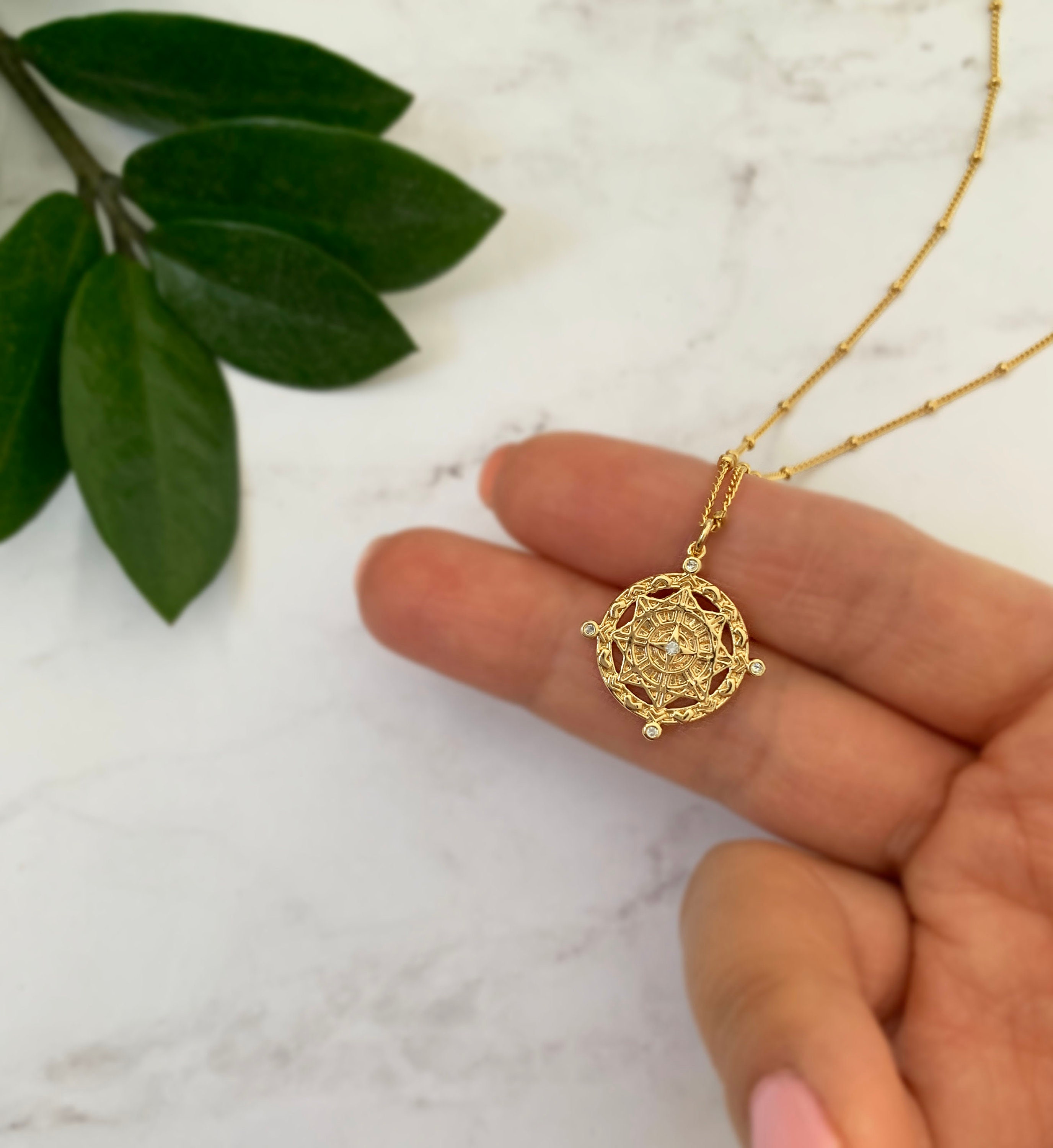 14k Gold Filled Compass Coin Necklace With CZ Stones 16 Etsy