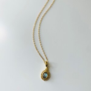 14k Gold Filled Rainbow Labradorite Gemstone Necklace | Victorian Style Pendant | Minimalist Jewelry | Waterproof and Tarnish Resistant image 3