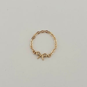 Gold Filled Dainty Bow Ribbon Chain Ring | Water and Tarnish Resistant ...
