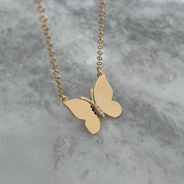 14k Gold Filled Butterfly Necklace | Dainty Butterfly with CZ | Gifts For Her | Layering Necklace | Butterfly Choker | Minimalist