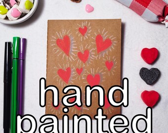 Hand Painted Kraft Notebook One of a Kind | Journal A6 | Handmade Sketchbook | Unique Gift | 80s illustration | Hearts illustration