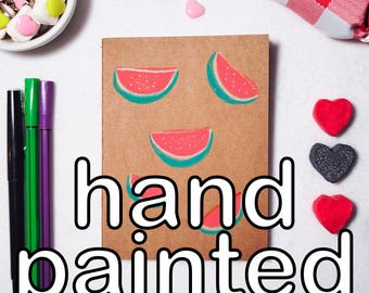 Hand Painted Kraft Notebook One of a Kind | Mini Journal A6 | Handmade Sketchbook | Unique Gift | watermelon illustration
