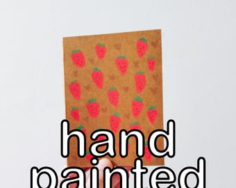Hand Painted Kraft Notebook One of a Kind | Mini Journal A6 | Handmade Sketchbook | Unique Gift | Strawberry illustration | Strawberry decor