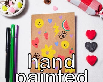 Hand Painted Kraft Notebook One of a Kind | Journal A6 | Handmade Sketchbook | Unique Gift | 80s illustration | Abstract illustration