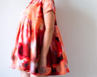 Abstract Red Dress | Wearable Art Dress | Upcycled Fashion Made in Montreal | Women's Size Large | One of a Kind Handmade Dress