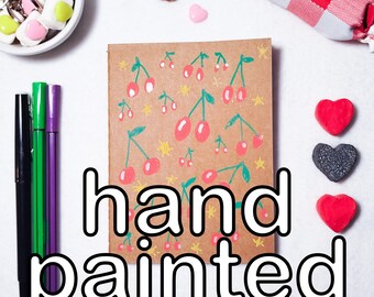 Hand Painted Kraft Notebook One of a Kind | Mini Journal A6 | Handmade Sketchbook | Unique Gift | cherry illustration | fruits painting