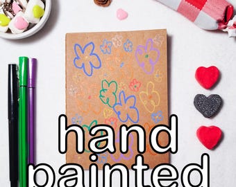 Hand Painted Kraft Notebook One of a Kind | Mini Journal A6 | Handmade Sketchbook | Unique Gift | flowers illustration | floral pattern