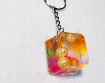 Handmade Colorful Ice Cube Keychain – Unique translucent resin, original kawaii keychain, bag charm, trendy handmade gift idea