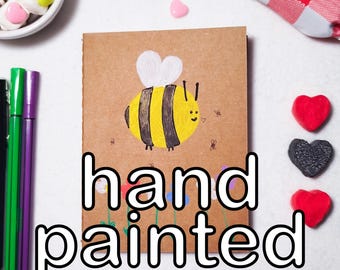 Hand Painted Kraft Notebook One of a Kind | Journal A6 | Handmade Sketchbook | Unique Gift | Bee illustration | Notebook bee