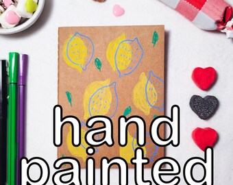 Hand Painted Kraft Notebook One of a Kind | Mini Journal A6 | Handmade Sketchbook | Unique Gift | lime illustration | Lemon pattern
