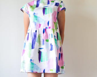 80s Inspired Summer Dress | Upcycled Fashion Made in Montreal | Women's Size Large | Lightweight Dress | One of a Kind Handmade Clothing