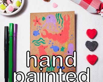 Hand Painted Kraft Notebook One of a Kind | Journal A6 | Handmade Sketchbook | Unique Gift | 80s illustration | Abstract illustration