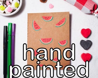 Hand Painted Kraft Notebook One of a Kind | Mini Journal A6 | Handmade Sketchbook | Unique Gift | watermelon illustration