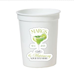 Margs & Matrimony Bachelorette Cups: Set of 6 Personalized Stadium Cups