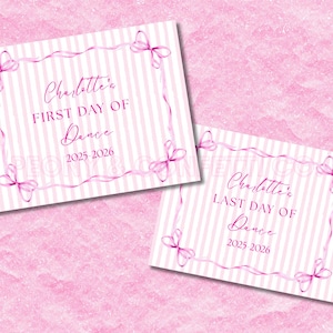 PRINTABLE First Day of School Sign | Back to School Sign | Pink Stripe with Bow First Day of School Sign | Printable School Sign |