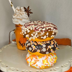 Set of 3 Fall Themed Faux Donuts/Lifesized Tray Decor-Not Edible/Faux Halloween Donuts