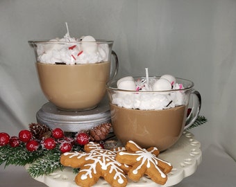 Hot Cocoa Candle Mug/Gingerbread/Butterscotch/Hot Cocoa Scented-Assorted Designs