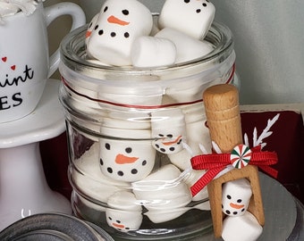 Faux Snowman Marshmallows In Jar with Scoop
